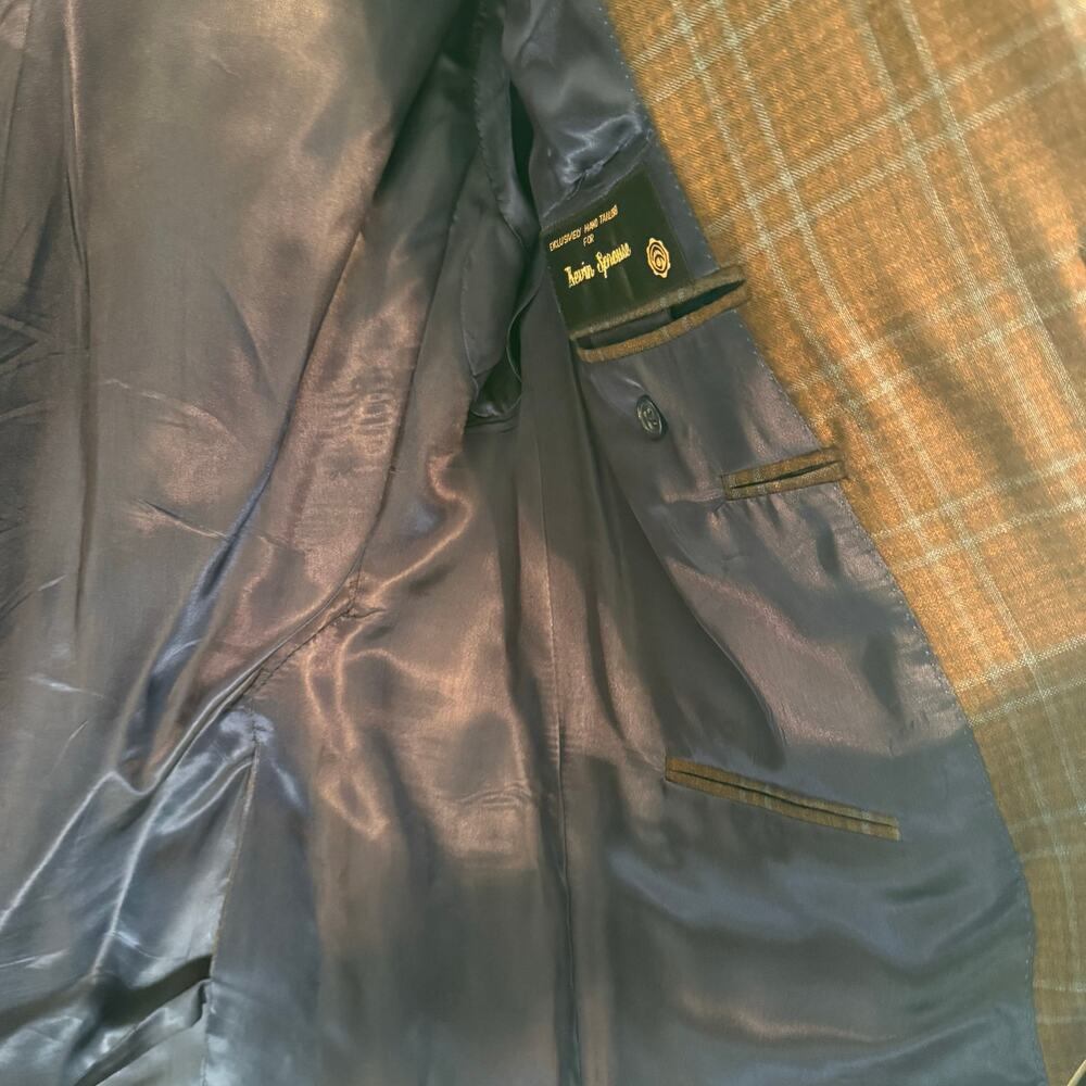 Holland & Sherry Bespoke Blazer Brown Window Pane Plaid Luxe EUC 48 Silk Blend - Picture 5 of 5